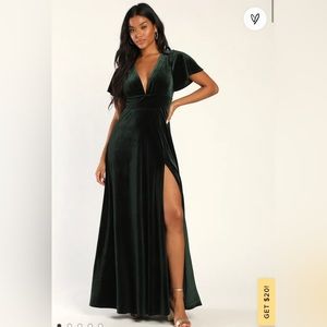 Stunning Days Emerald Green Velvet Flutter Sleeve Maxi Dress